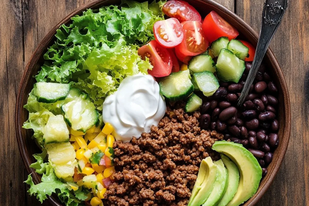 taco bowl, taco bowl ideas, taco bowl meal, healthy taco bowl, customizable taco bowl, taco bowl recipe with rice, easy taco bowl recipe, homemade taco bowl