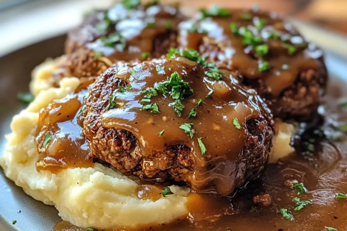 banquet steak dinner, salisbury steak meal, banquet dinner ideas, salisbury steak recipe, easy salisbury steak