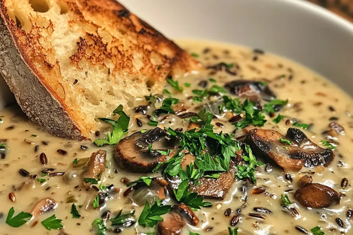 A variety of fresh mushrooms (Portobello, Shiitake, and Oyster) on a wooden cutting board with herbs and spices, ready for cooking vegan recipes.