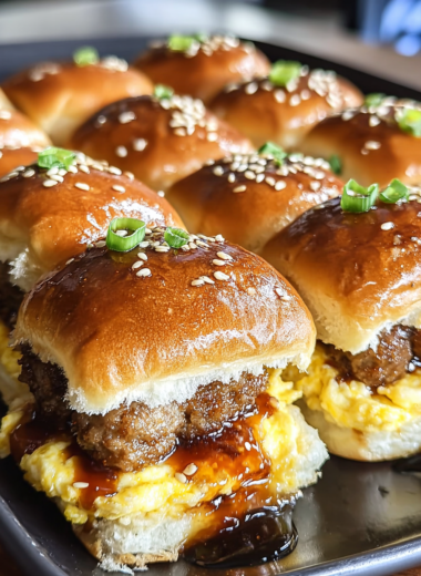 Sausage Egg and Cheese Breakfast Sliders with Syrup Glaze