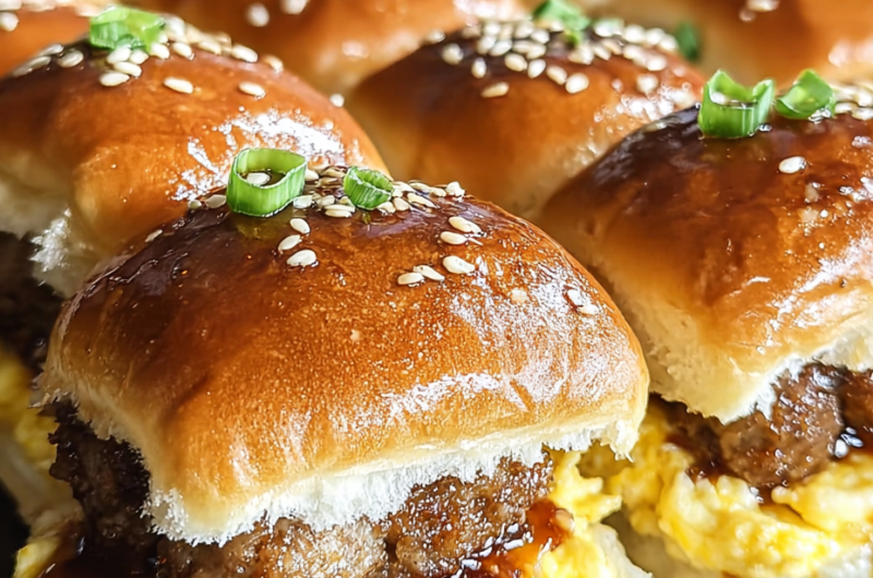 Sausage Egg and Cheese Breakfast Sliders with Syrup Glaze